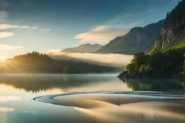 Un lac avec des montagnes en arrière-plan