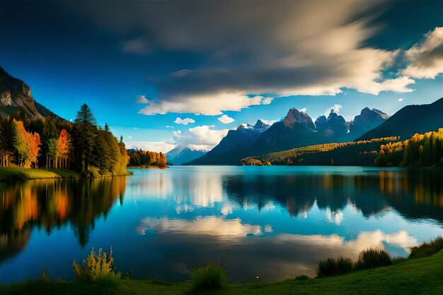 Photo un lac avec des montagnes en arrière-plan