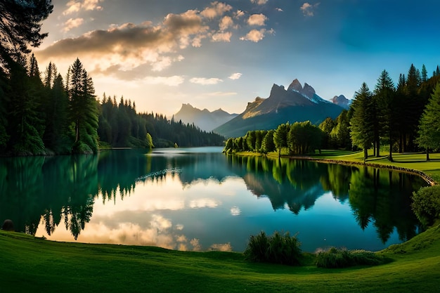 Photo un lac avec des montagnes en arrière-plan