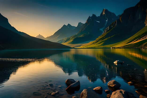 un lac avec des montagnes en arrière-plan