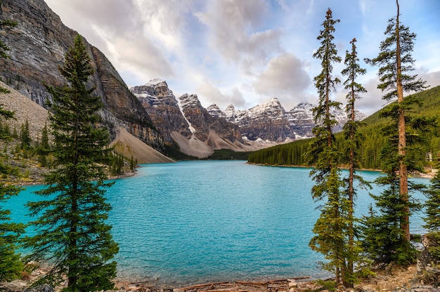 Lac Moraine avec Rocheuses canadiennes dans le parc national Banff