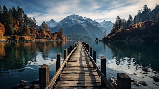 Le lac Pier avec des montagnes en arrière-plan