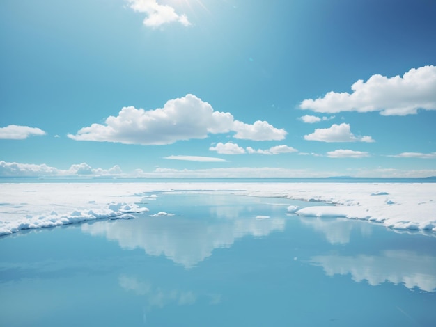 un lac avec un reflet des nuages et du ciel