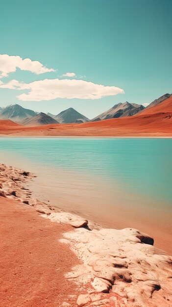 un lac avec un rocher au milieu