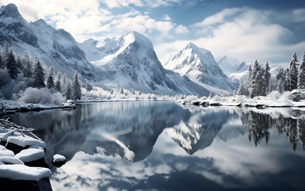 Le lac se reflète dans les montagnes.