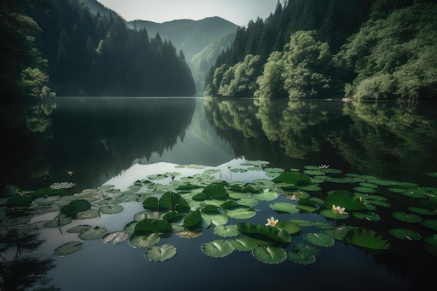 Un lac serein entouré de montagnes reflète la beauté naturelle IA générative