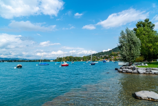 Lac de Thoune avec montagne en Suisse