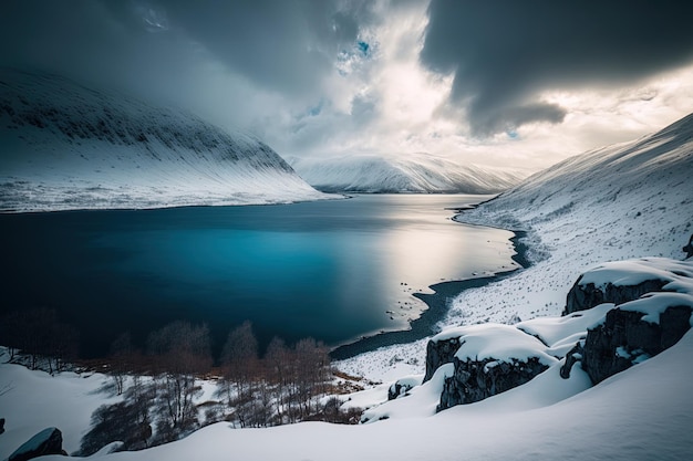 Le lac Tromoso est entouré de nuages