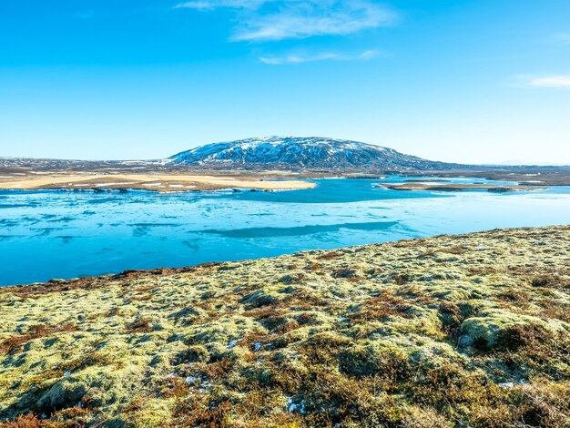 Lac Ulfljotfvatn situé dans le sud de l'Islande avec une belle vue sur la nature environnante