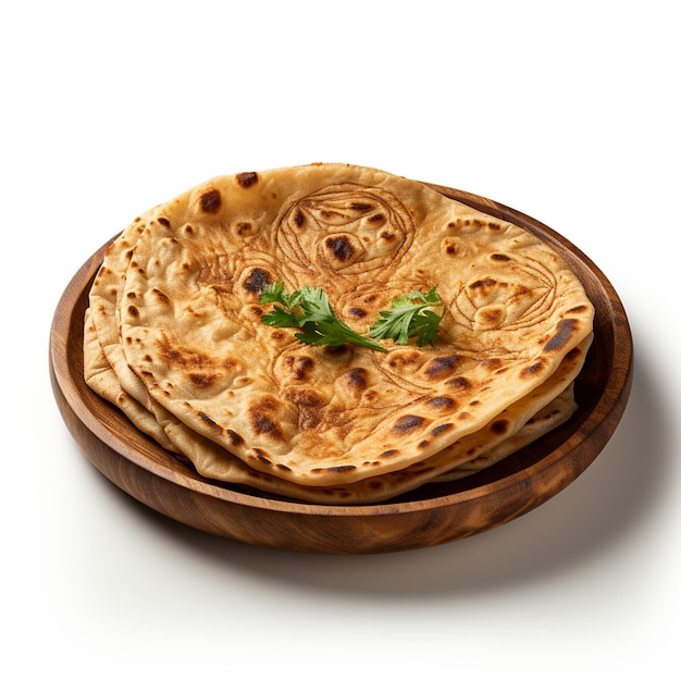 Un Lachha paratha isolé sur un fond blanc