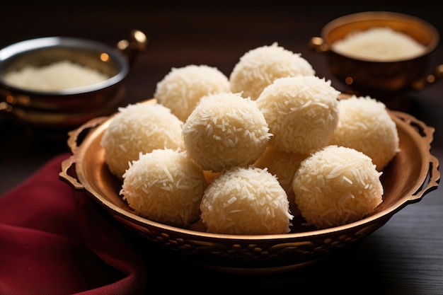 Photo laddu indien sucré nariyal ou boules sucrées de sucre de coco à base de lait concentré