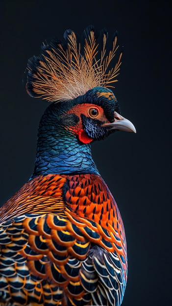 Lady Amhersts Faisan un faisan coloré avec une couronne de plumes sur la tête
