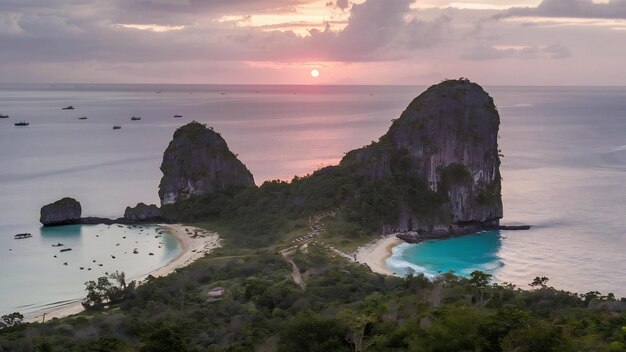 Photo laem jamuk khwai ou cape du nez de buffle au coucher du soleil à krabi en thaïlande