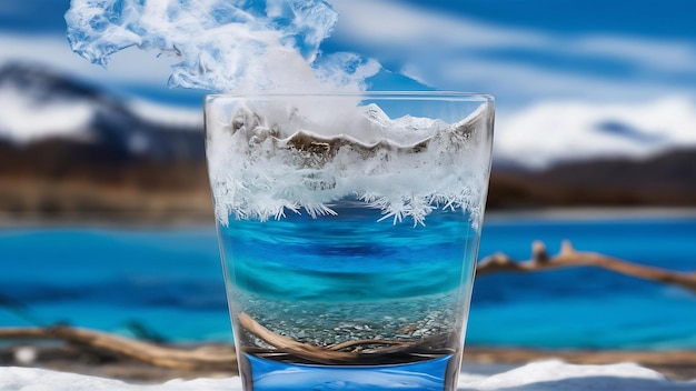 Lagune bleue dans un verre avec de la vapeur gelée