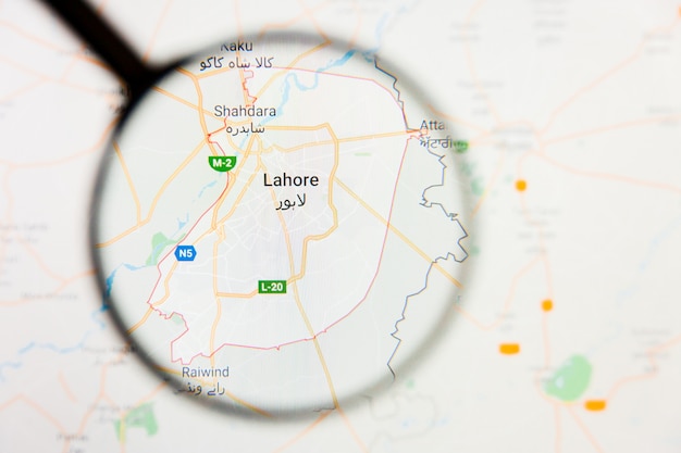 Lahore, Pakistan ville visualisation concept illustratif sur l'écran d'affichage à travers la loupe