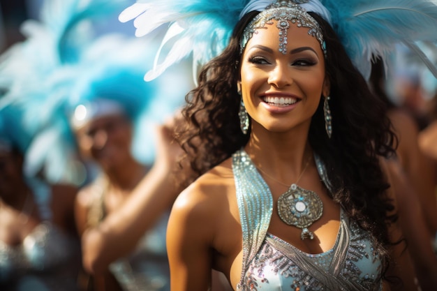 Laissez ses mouvements vous divertir Vue recadrée d'une belle danseuse de samba se produisant au carnaval