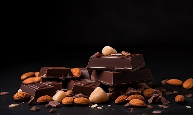 Laissez-vous tenter par les délices des amandes et des noisettes enrobées de chocolat noir Création à l'aide d'outils d'IA générative