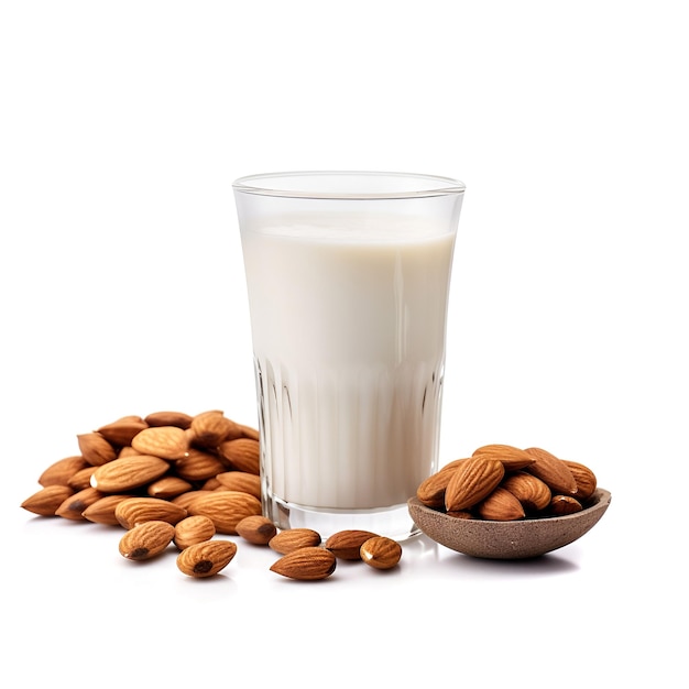 Lait d'amandes en verre et noix d'amandes