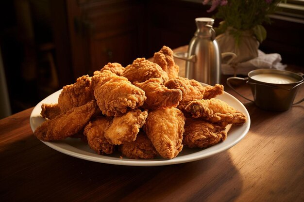 Photo le lait au beurre, le poulet frit de style sud, la joie.