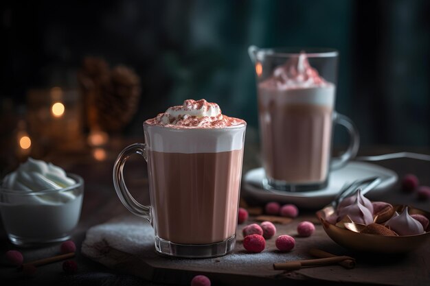 Lait chaud et cacao dans une tasse