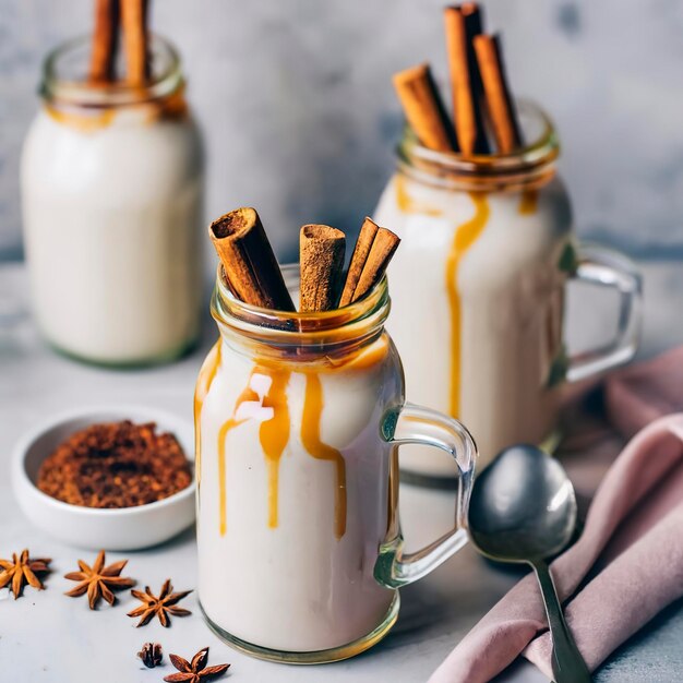 Lait chaud mousseux au sirop et épices d'hiver