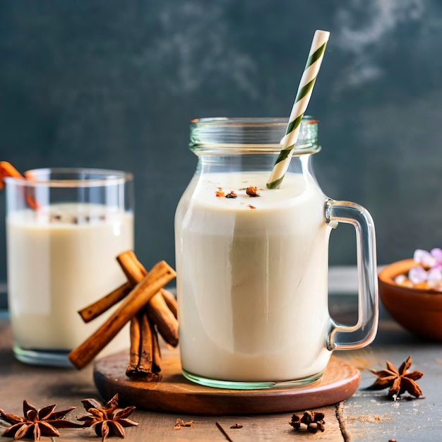 Lait chaud mousseux au sirop et épices d'hiver