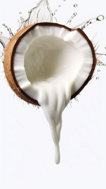 Photo le lait de coco est versé à partir d'une noix de coco