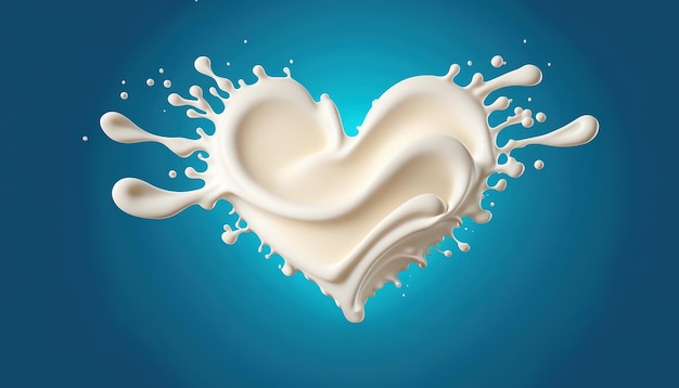 lait en forme de coeur lait splash lait illustration 3d isolée sur fond bleu avec un tracé de détourage