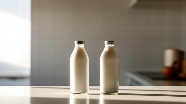 Photo le lait frais capturé dans une bouteille de verre