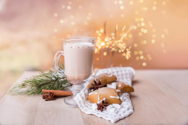 Lait de Noël Cocktail de lait de poule aux épices et biscuits. photo de haute qualité