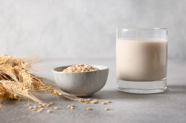 Lait d'orge végétalien dans un substitut de lait végétal à base de verre