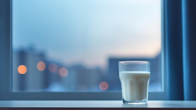 Photo le lait et la plante sur le rebord des fenêtres urbaines