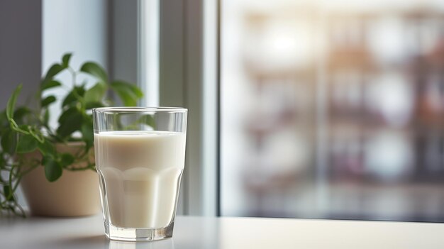Photo le lait et la plante sur le rebord des fenêtres urbaines