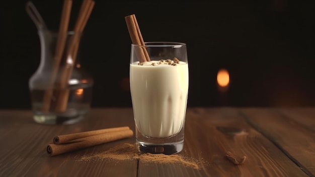 Lait de poule d'hiver dans une tasse en verre avec du lait et de la cannelle Illustration AI Generative