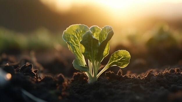 Laitue biologique cultivée sur le sol Laitue fraîche dans un potager AI générative