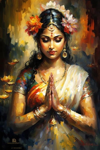 Lakshmi la déesse hindoue peinture sombre IA générative