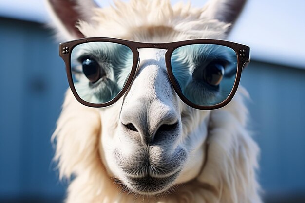 Photo lama aux lunettes bleues ia générative