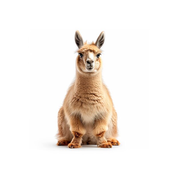 Photo le lama brun et blanc assis sur un fond blanc ai générative