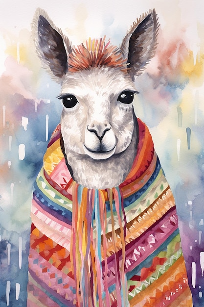 un lama avec une écharpe colorée