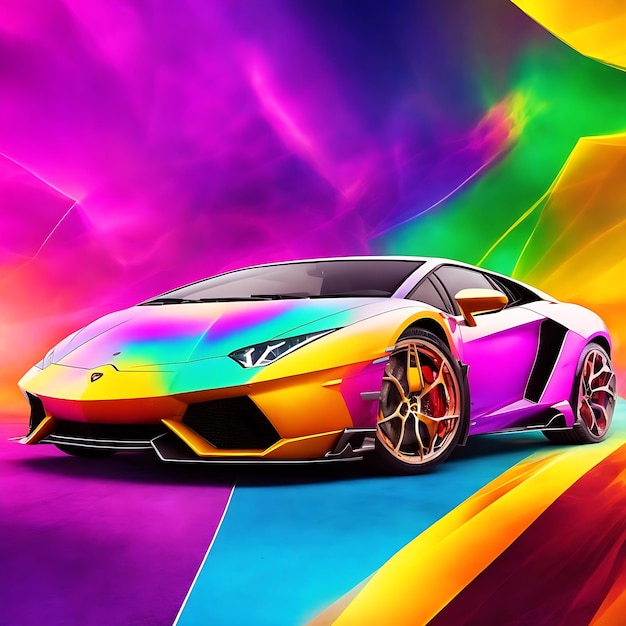 Lamborghini colorée sur fond coloré Ai générative