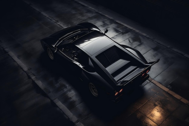 Lamborghini Countach noir mat en lumière sombre