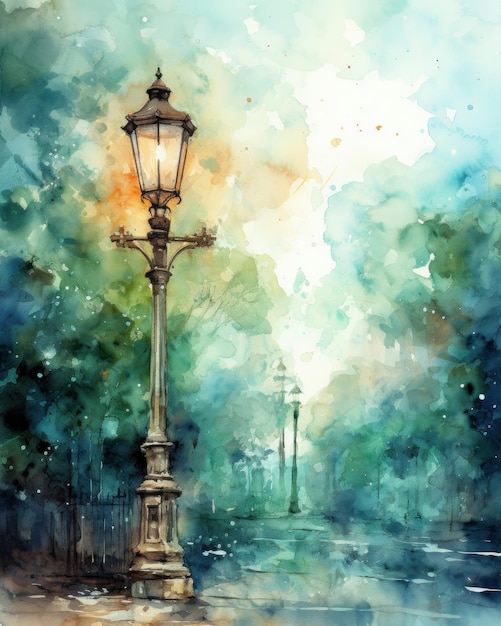 Lampadaire aquarelle à Mountain Street AI généré