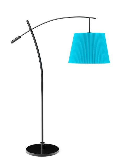 Lampadaire équilibré bleu sur fond blanc