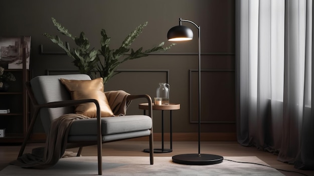 Lampadaire moderne en métal avec bras réglables AI généré