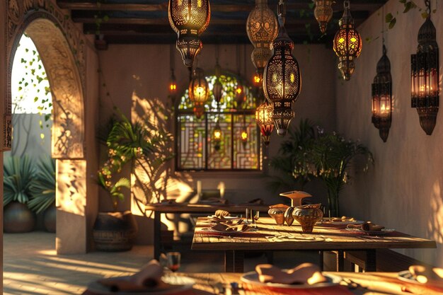 Photo des lampadaires marocaines dans un dinin exotique