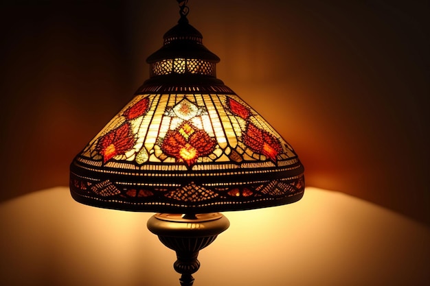 Une lampe avec un abat-jour en vitrail