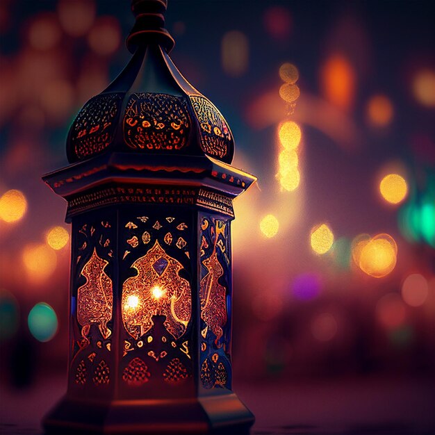 Une lampe allumée avec les mots eid al adha dessus