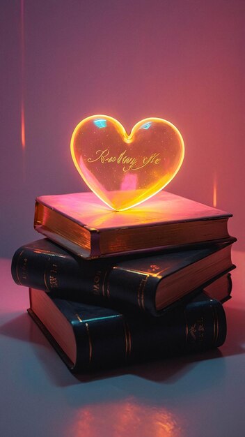 Lampe d'amour lumineuse avec livre ouvert Nuance romantique et chaleureuse dans une pièce de lecture