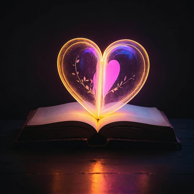 Lampe d'amour lumineuse avec livre ouvert Nuance romantique et chaleureuse dans une pièce de lecture