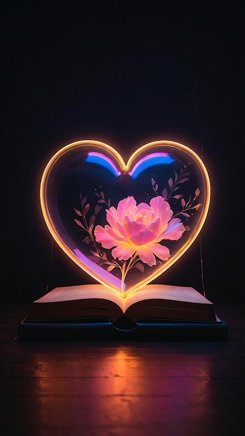 Lampe d'amour lumineuse avec livre ouvert Nuance romantique et chaleureuse dans une pièce de lecture